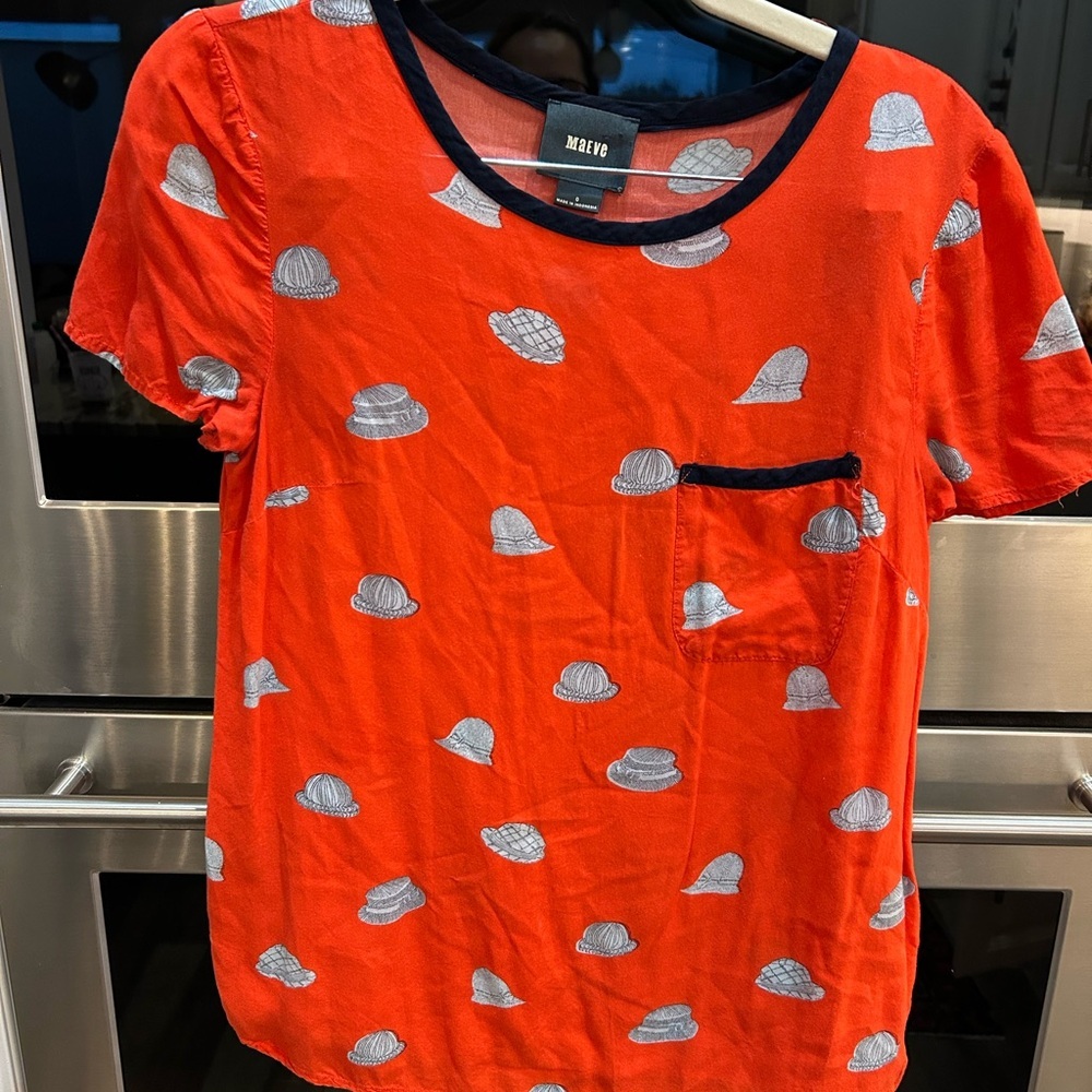 Maeve Orange Blouse with Gray Hat Pattern size 0 GUC
